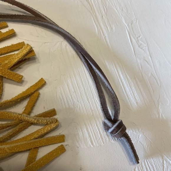 LEATHER Fringed Drawstring Bag with Wild Rose - Picture 7 of 14